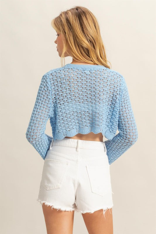 HYFVE Tied Front Crochet Cropped Cardigan